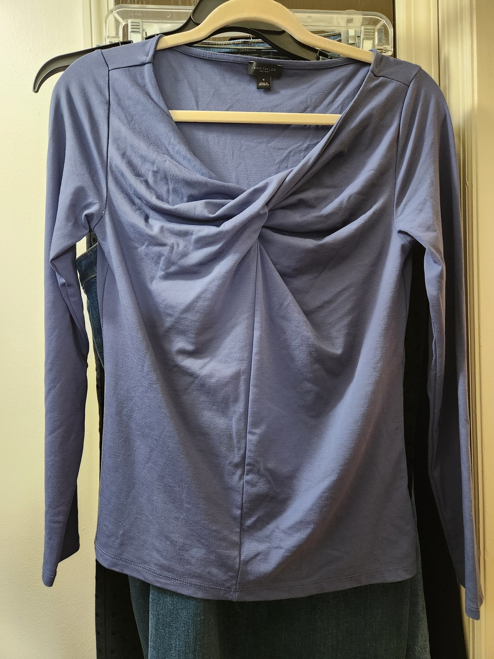Ann Taylor Factory Light Blue Twist-Front Long Sleeve Top